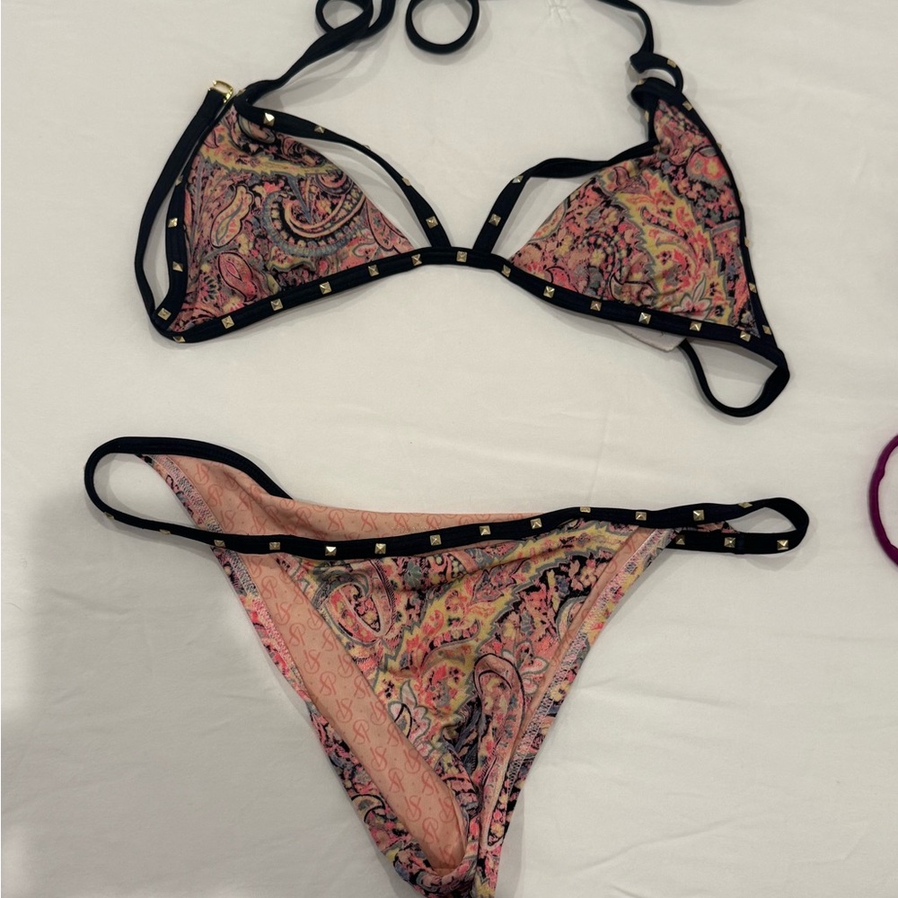 Victoria's Secret Paisley Bikini with Gold Studs